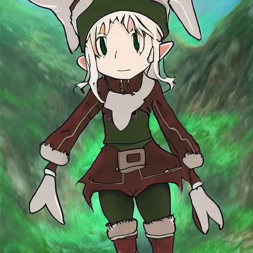 Image similar to elf wearing sheep suit, made in abyss art style