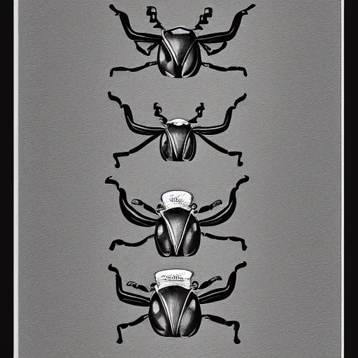 Prompt: beetle, black and white, botanical illustration