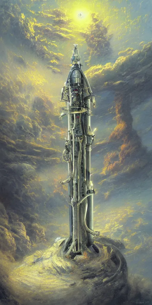 Prompt: a tesla rocket, thomas kinkade, hr giger, matt painting, artstation, michael sowa