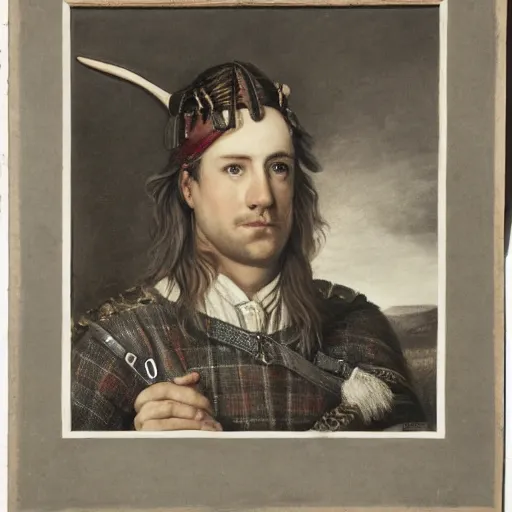 Prompt: a portrait of a Scottish laird wearing a balmoral, art