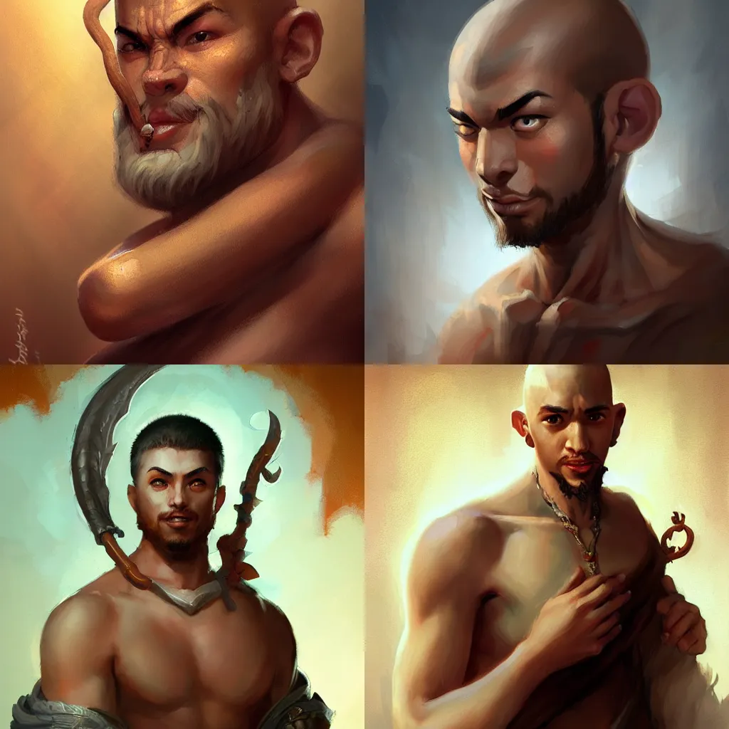 Prompt: monk who is shirtless male, cute and adorable, pretty, beautiful, DnD character art portrait, matte fantasy painting, DeviantArt Artstation, by Jason Felix by Steve Argyle by Tyler Jacobson by Peter Mohrbacher, cinema