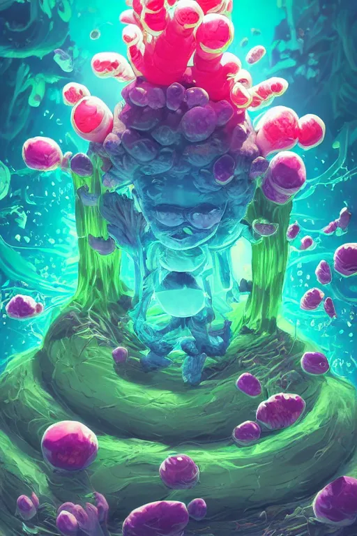 Image similar to roots cactus sushi cristal smurf ghost creature animal sushi cristal very big eye roots cactus elemental flush of force nature micro world fluo fishscale, behance hd by jesper ejsing, by rhads, makoto shinkai and lois van baarle, ilya kuvshinov, rossdraws radiating a glowing aura global illumination ray tracing hdr