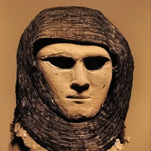 Image similar to photo of an ancient mummy that looks like sonic the hedgehog