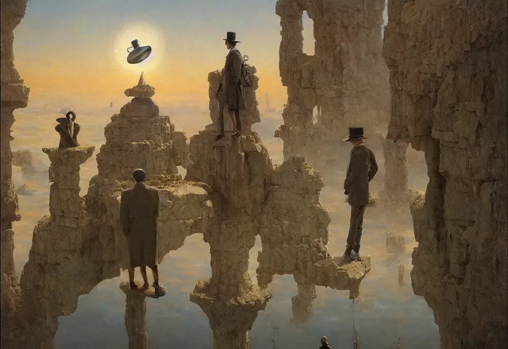 Image similar to thoughts of dreams, art by james gurney and greg rutkowski, surrealism by salvador dali, very detailed, high resolution, inspired by rene magritte, volumetric lighting