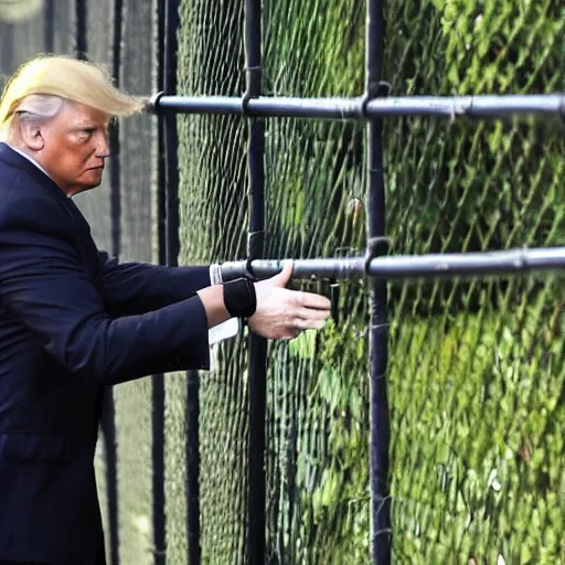 Image similar to a splinter cell tom Clancy operative scaling the fence at mar a lago to shake Donald trump's hand photo