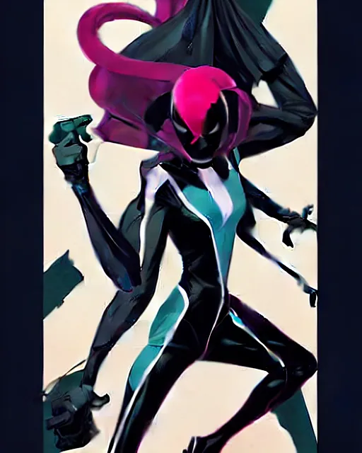 Image similar to rafael albuquerque comic art, peter mohrbacher, phil noto, artgerm, pretty emma stone spider - gwen gwenom