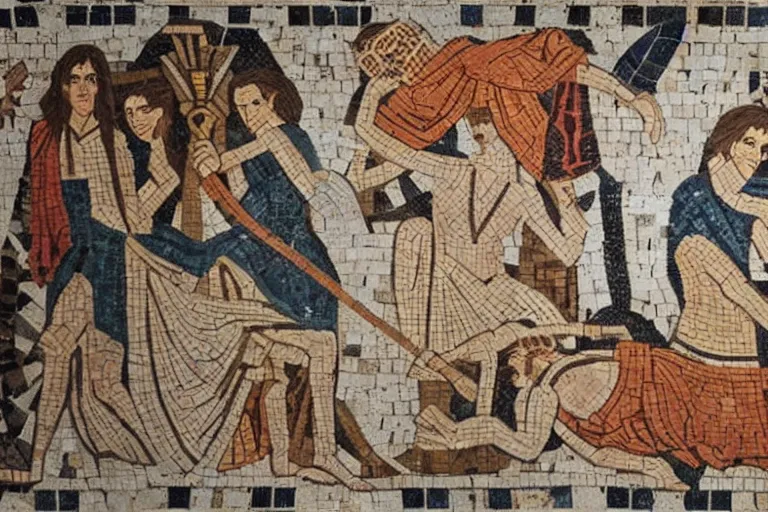 Prompt: harry potter as an ancient greek floor mosaic