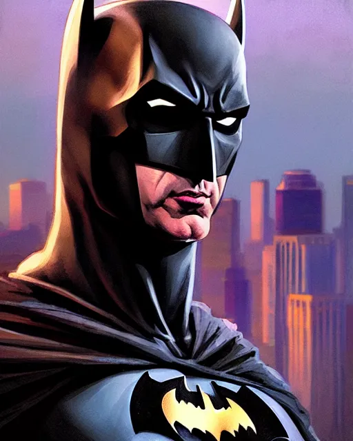 Prompt: jeff bezos as batman looking over seattle, medium shot close up, details, sharp focus, illustration, by jordan grimmer and greg rutkowski, trending artstation, pixiv, digital art