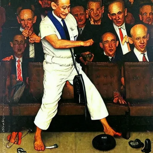 Prompt: benjamin netanyahu juggling, by norman rockwell and michael cheval