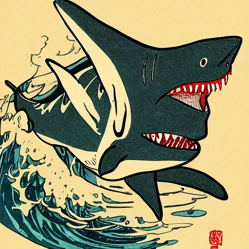 Image similar to friendly shark by hokusai