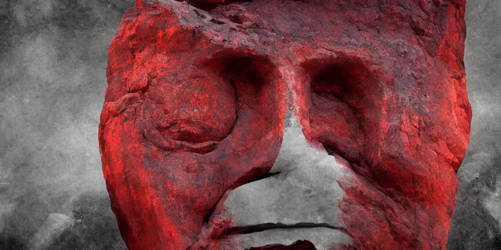 Prompt: an ancient red mountain carved into the face of priestess, sci - fi, landscape, fantasy