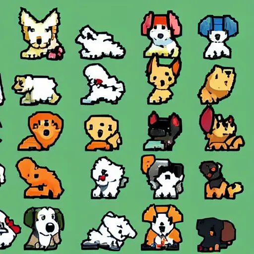 Image similar to dogs in the style ofPokémon sprite sheet 8-bit