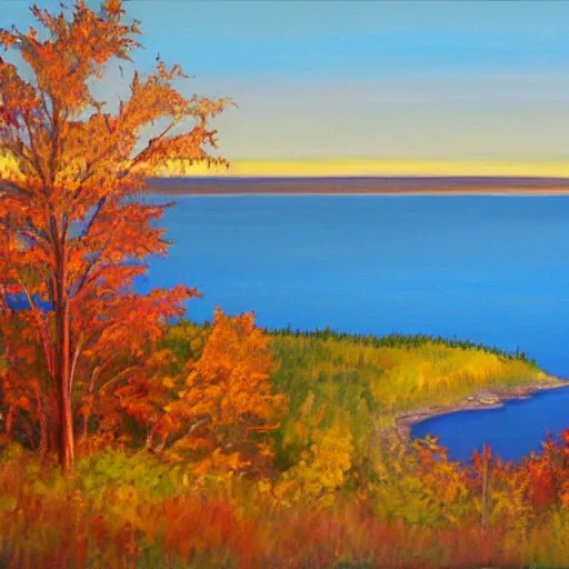 Image similar to oil painting of lake superior in the fall