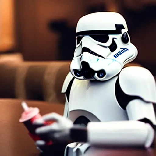 Image similar to stormtrooper drinking starbucks