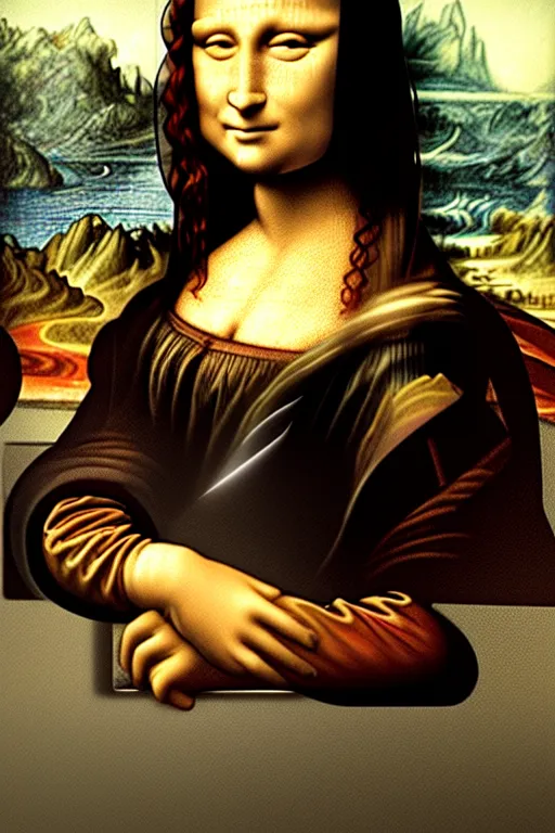 Prompt: cyborg mona lisa by leonardo da vinci, ultra detailed, 4 k