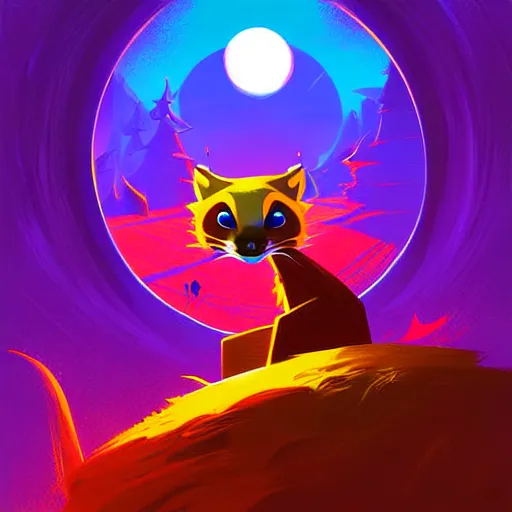 Image similar to curved perspective, extreme narrow, extreme fisheye, digital art of a marten animal by anton fadeev from nightmare before christmas