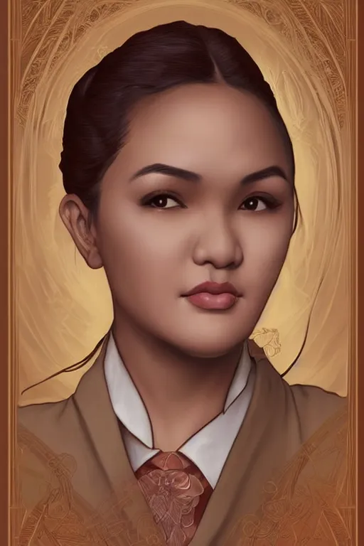 Image similar to portrait of young siti nurhaliza as a lawyer, highly detailed, digital painting, artstation, concept art, sharp focus, illustration, art by kittichai rueangchaichan and james gurney and alphonse mucha