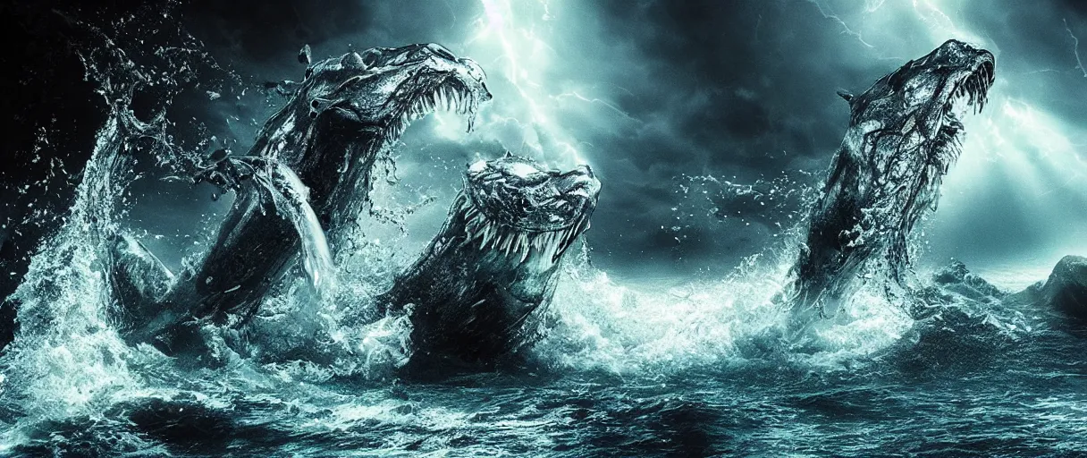 Prompt: ocean monster water flowing dramatic lighting establishing shot extremely high detail foto realistic cinematic lighting post processed