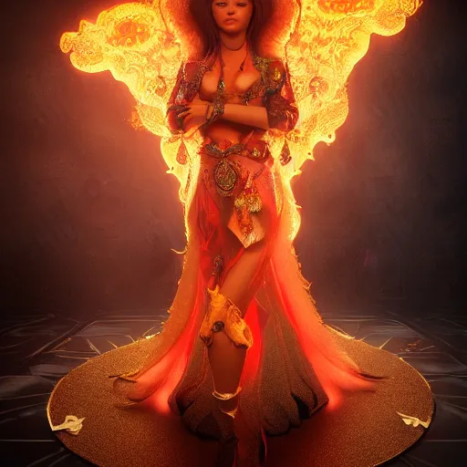 Image similar to wonderful princess of fire with fair skin, ornate 8 k gorgeous intricate detailed, accent lighting, dramatic light, octane render