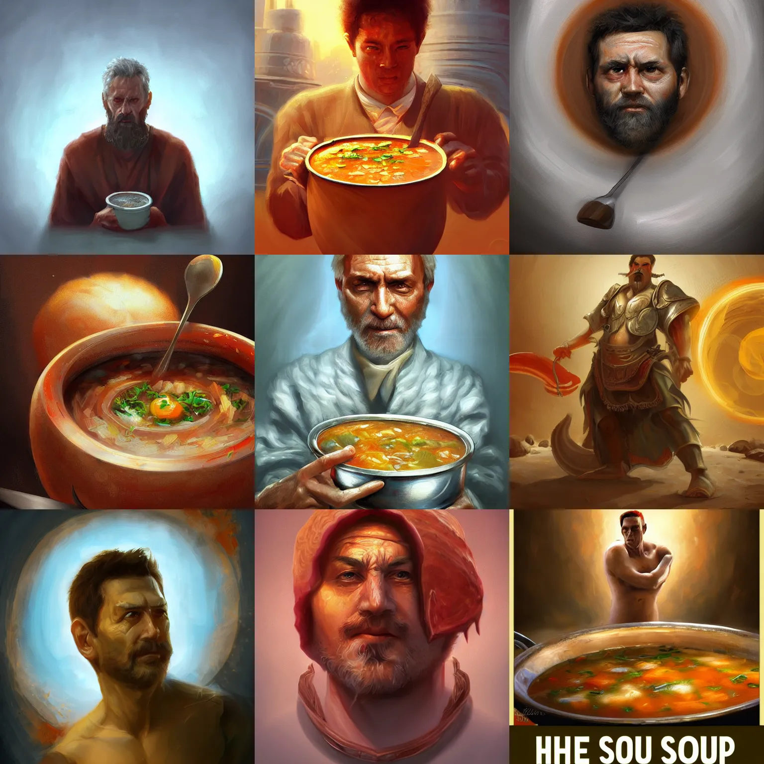 Prompt: the man known as the god of soup, high quality digital art, artstation, oil painting