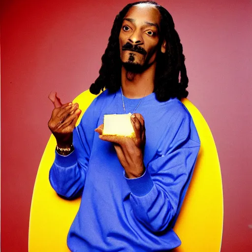 Image similar to Snoop Dogg holding a piece of cheese for a 1990s sitcom tv show, Studio Photograph, portrait, C 12.0