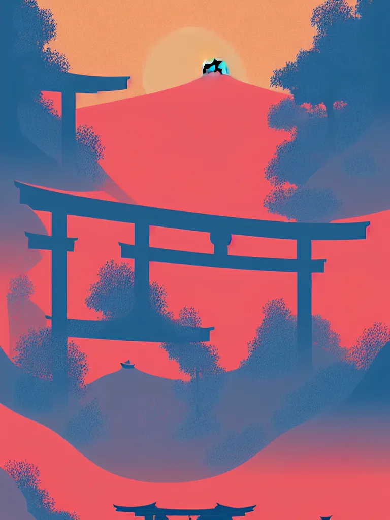 Image similar to a travel poster illustration depicting a japanese torii gate, vintage style, minimalist, digital painting, vector art, trending on artstration, by anton fadeev, by alena aenami