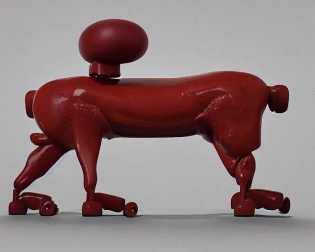 Image similar to Anthropomorphic Animatronic walking beef machine made of meat, painting by Grant Wood, 3D rendering by Beeple, directed by Wim Wenders, cinematography by Robby Müller