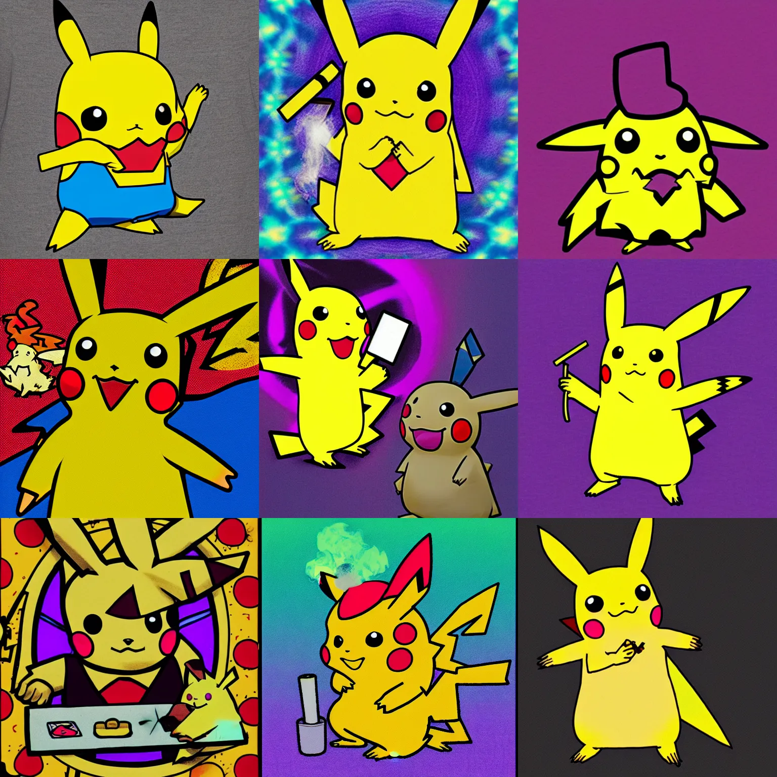 Prompt: psychedelic pikachu smoking a joint