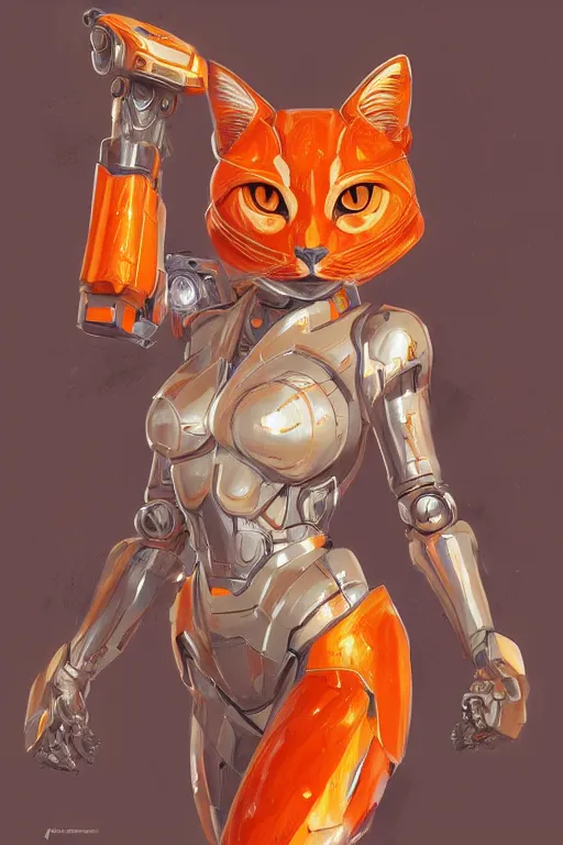 Image similar to orange cat with mecha details, intricate, elegant, highly detailed, digital painting, artstation, concept art, smooth, sharp focus, illustration, art by artgerm