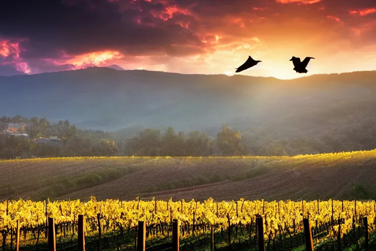 Image similar to amazing landscape photo of vineyard with an eagle in sunset by marc adamus beautiful dramatic lighting