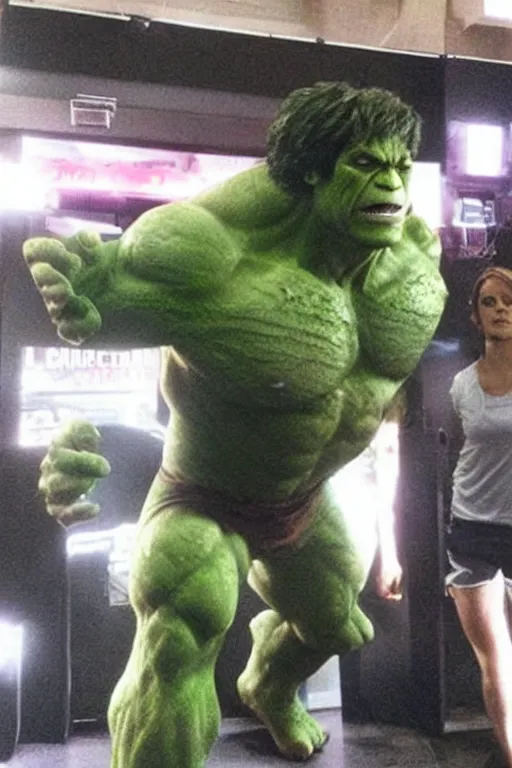 Image similar to emma watson as hulk, hyper realistic