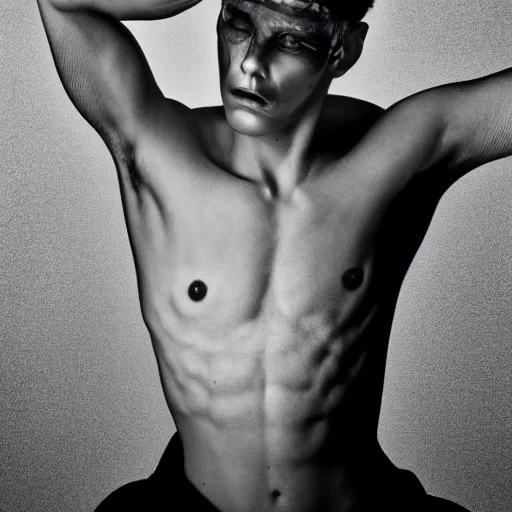 Prompt: a portrait of a beautiful athletic young male iridiscent ghost, photographed by erwin olaf, artistic