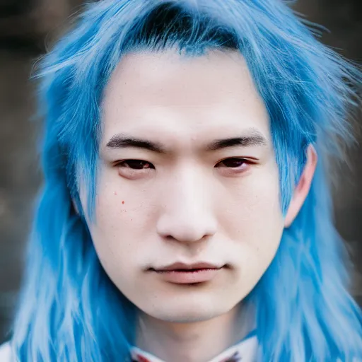 Image similar to rimuru tempest, young man blue hair, canon eos r 3, f / 1. 4, iso 2 0 0, 1 / 1 6 0 s, 8 k, raw, unedited, symmetrical balance, in - frame