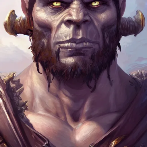 Image similar to portrait of a hulking herculean orc demon pirate rogue thief, male, masculine, upper body, belt of skulls, fantasy, frown,, intricate, elegant, highly detailed, digital painting, artstation, concept art, matte, sharp focus, illustration, art by artgerm and greg rutkowski and alphonse mucha