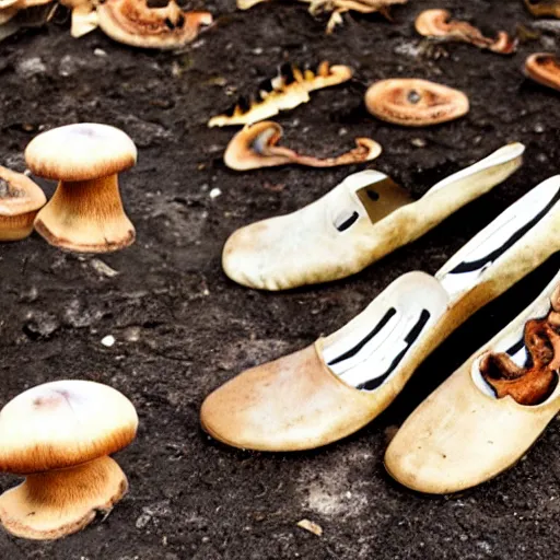 Image similar to shoes made out of rotten mushrooms