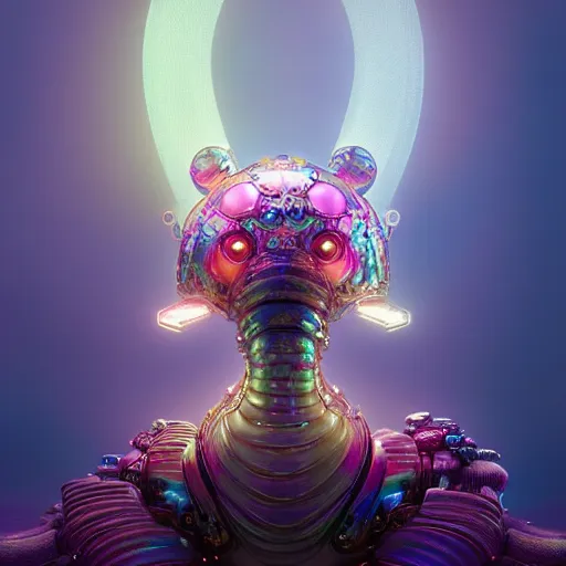 Image similar to iridescent opalescent cyborg animal in candyland, warm tones : by michal karcz, daniel merriam, victo ngai and guillermo del toro : ornate, dynamic, particulate, intricate, elegant, highly detailed, centered, artstation, smooth, sharp focus, octane render