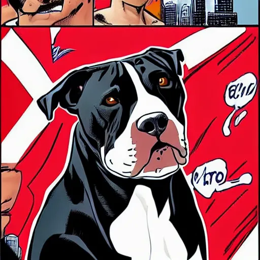 Image similar to a pitbull with a red sox at comic book version