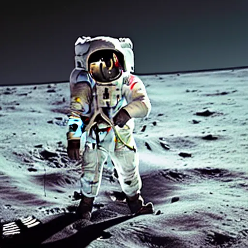 Prompt: a man taking his dog for a walk on the moon near the human settlement without space suit, 4k, high detailed