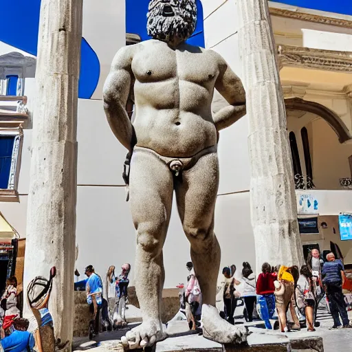 Image similar to Giant Greek Sculpture of Elmo, in the city square of a city in Greece, Pristine, detailed