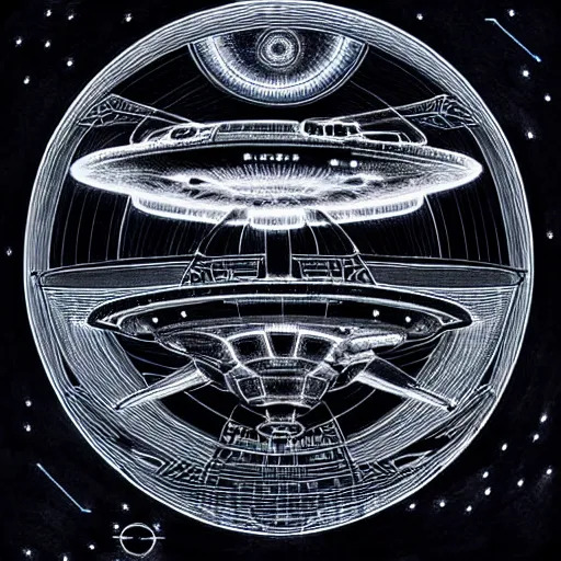 Image similar to starship enterprise, symmetry, black paper, by jean - baptiste monge