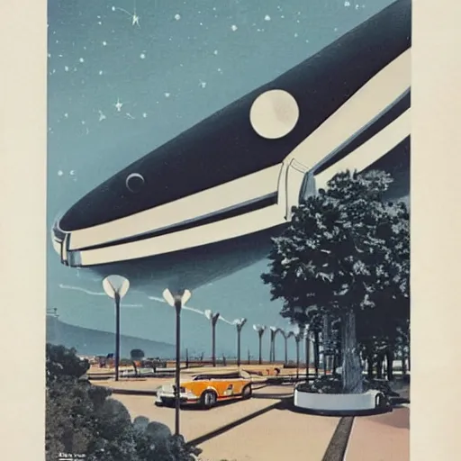 Image similar to mall on the moon, car parked, retrofuturism, futuristic style