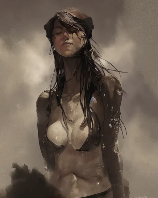 Image similar to a woman covered in black dust in a dark coal mine, sweaty and gross pioneer work, atmospheric lighting, detailed body and face, by makoto shinkai, stanley artgerm lau, wlop, rossdraws