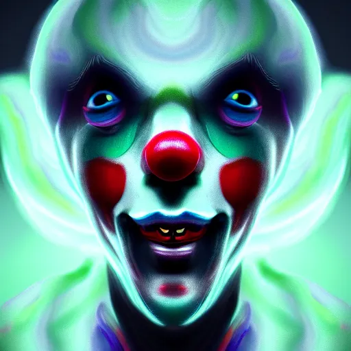 Image similar to translucent spirit clown, digital painting, devian art, artstation, 4 k, hd, octane render