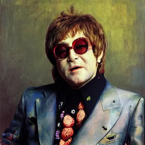 Prompt: portrait of ultra crazy elton john lennon in 1 9 7 0 by ilya repin