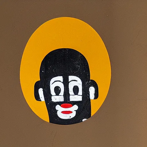 Prompt: an ancient egyptian hieroglyph of a clown emoji on display at a museum