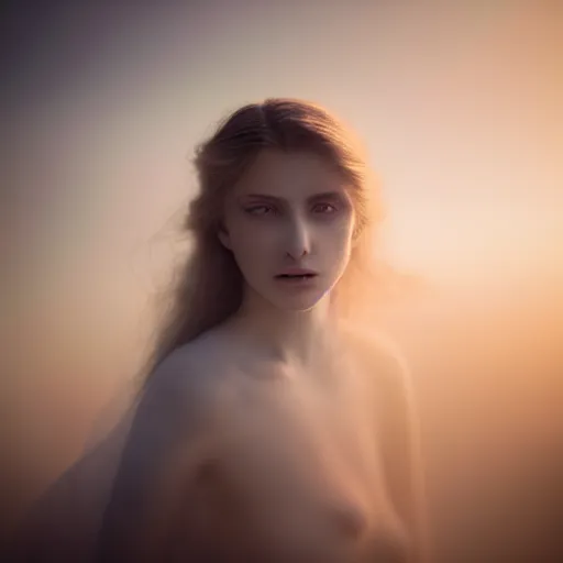 Prompt: photographic portrait of a stunningly beautiful alluring serene stark female ghost in soft dreamy light at sunset, smoke fog dust, god rays contemporary fashion shoot, by edward robert hughes, annie leibovitz and steve mccurry, david lazar, jimmy nelsson, breathtaking, 8 k resolution, extremely detailed, beautiful, establishing shot, artistic, hyperrealistic, beautiful face, octane render