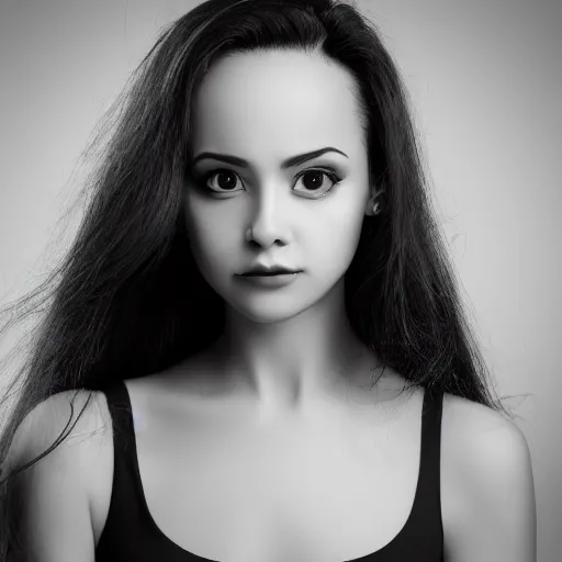 Image similar to photograph of girl with big forehead with square face and small bird beak lips and small round nose and dark black, high detail 8k,