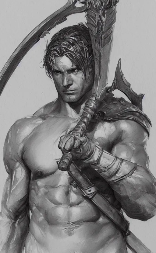 Image similar to highly detailed painting of achilles holding a spear, a pencil sketch by jesper ejsing, trending on artstation, high fantasy, loose pencil sketch, sketchy, concept art, cinematic, white space