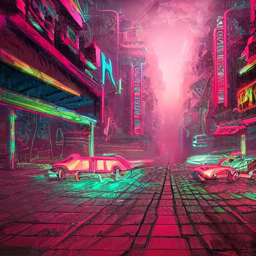 Image similar to neon ancient ruins,digital art retrowave art,trending on art station