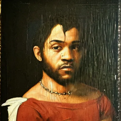 Image similar to Renaissance portrait painting of a punk Lil Uzi Vert, realistic